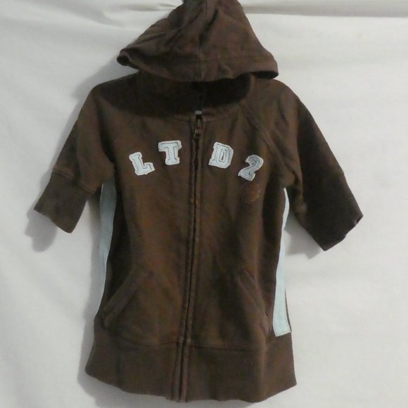 LIMITED TOO | size 8 | 100% Cotton | Brown Zip-Up Short Sleeve Hoodie | GUC - Picture 1 of 14